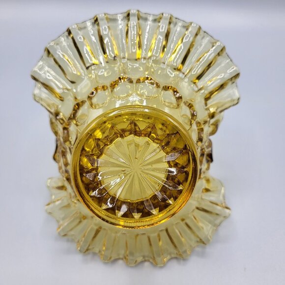 Vintage Candy Dish Amber Glass Basket Thumbprint Ruffled Edge - Picture 10 of 12